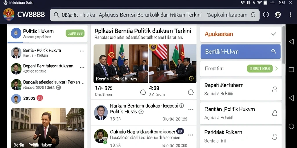 Tampilan antarmuka aplikasi CW8888 yang menampilkan berita politik dan hukum.