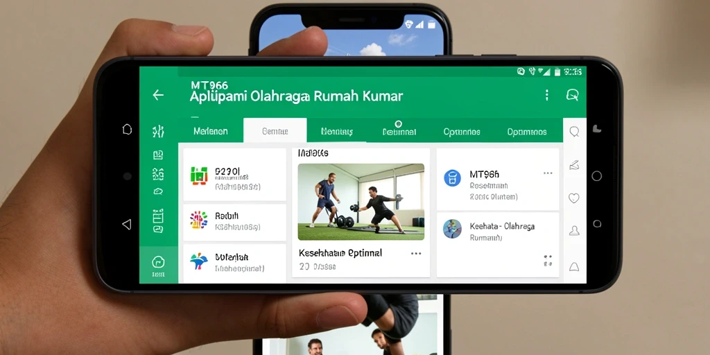 Antarmuka aplikasi MT966 dengan fitur olahraga rumah yang interaktif.