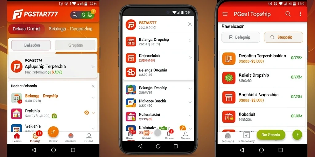 Screenshot utama PGSTAR777 menampilkan antarmuka aplikasi Dropship yang user-friendly.