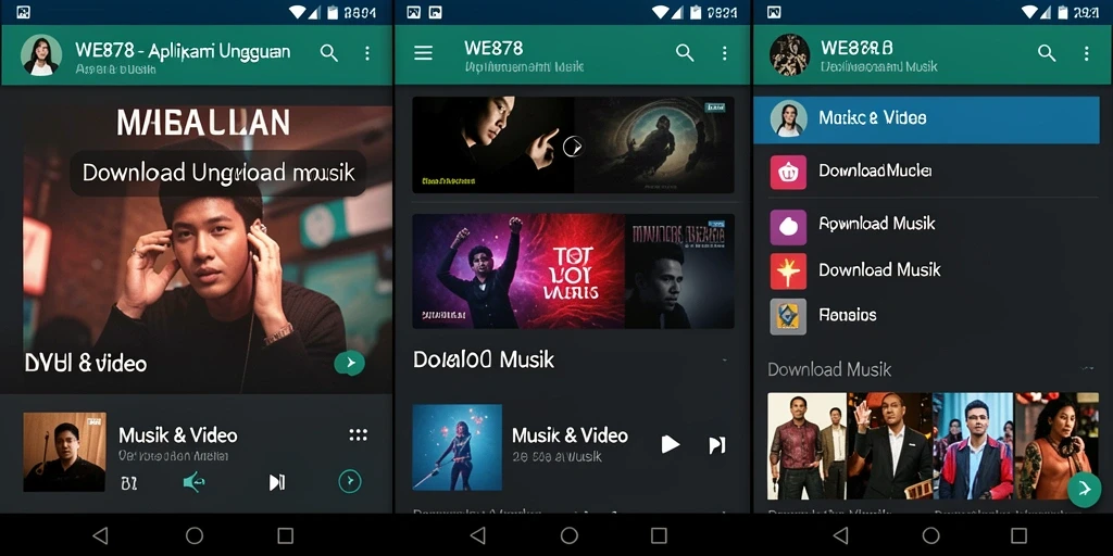 Tampilan antarmuka aplikasi WE878 untuk Download Musik yang sederhana.